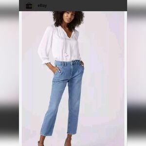 PAIGE Noella Straight Leg Pleat Front Yoke Crop Mom Relaxed Jeans 23